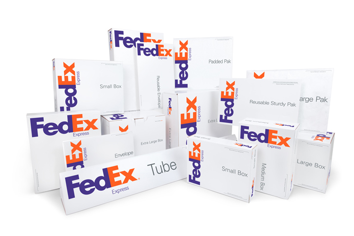 FedEx Express Packaging Landscape: Boxes, Paks, Envelopes. Copyright FedEx
