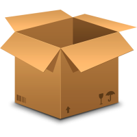 Illustration of an open cardboard box with basic markings such as arrows up and an umbrella